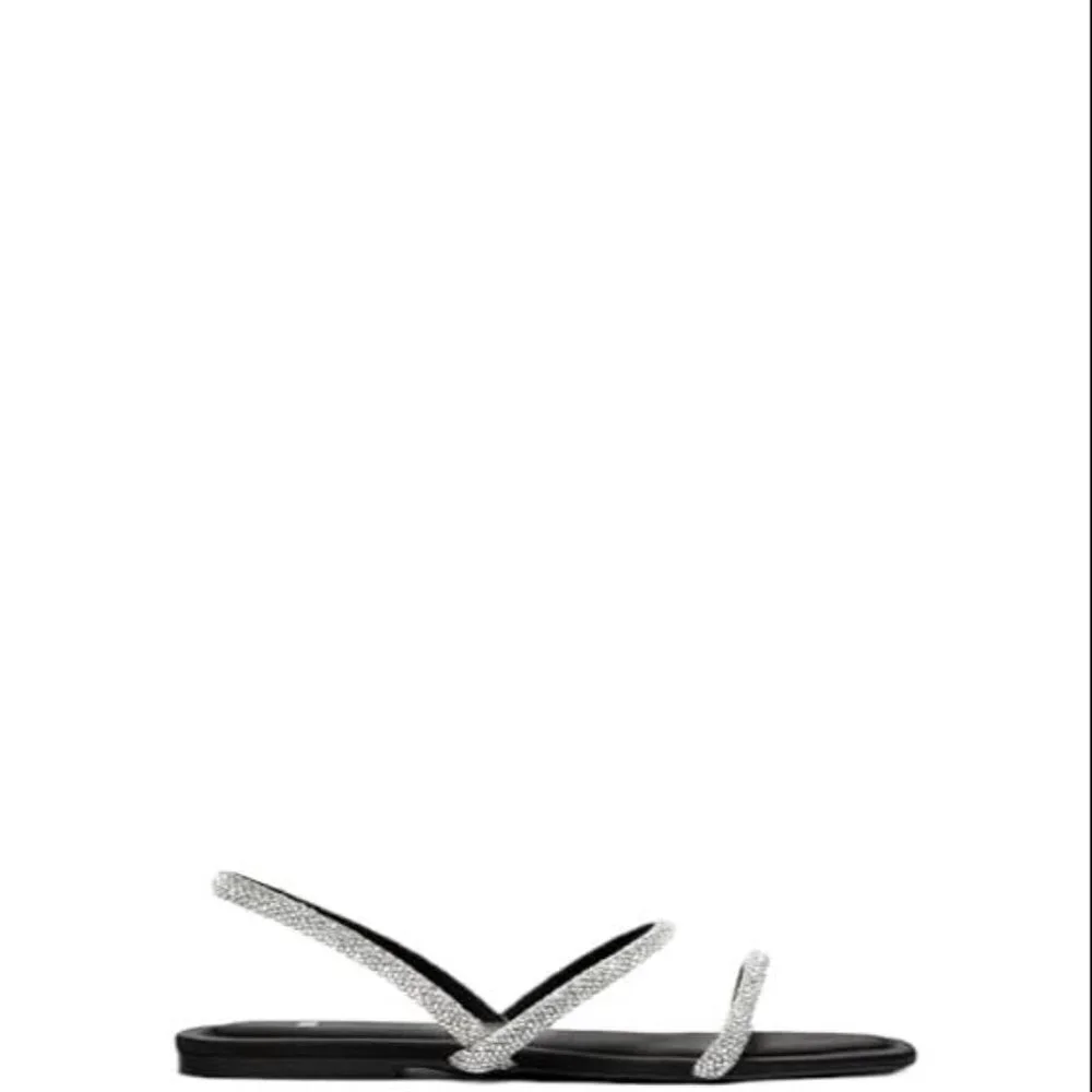 ZARA FLAT SANDALS WITH RHINESTONES BLACK SIZE 10 | 1613/110 - Picture 2 of 10